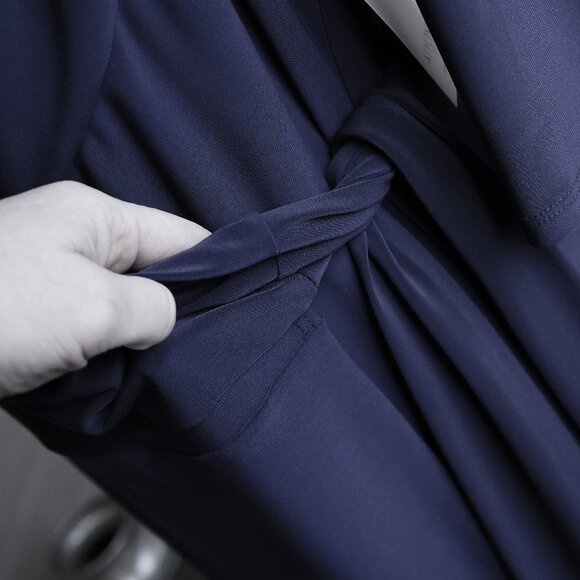 Kiyonna Blue Wrap Dress Navy Bridesmaid A Line Sweetheart Fit Flare Essential - Picture 9 of 11